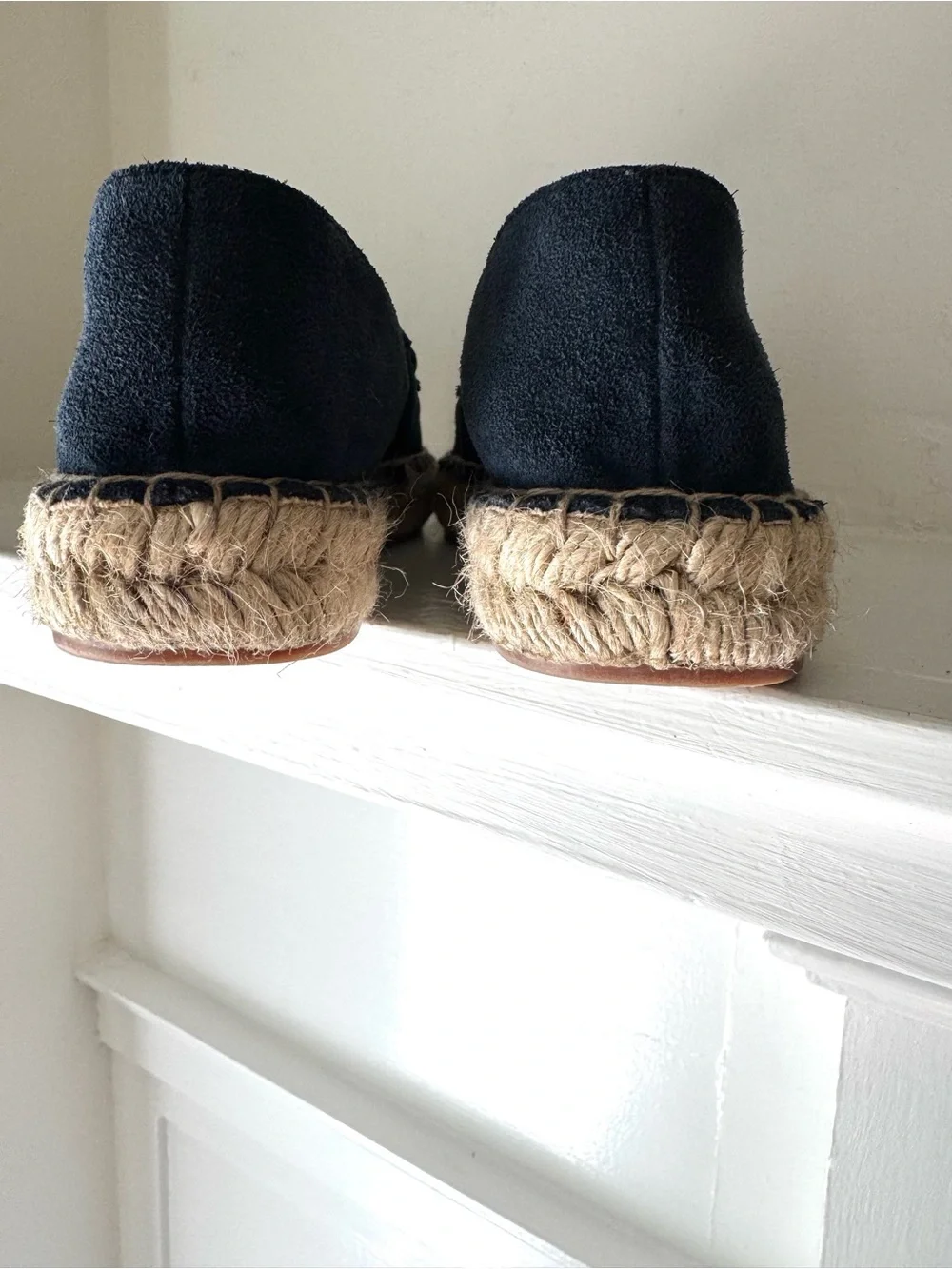 Talbots Navy Suede Espadrille Flats with Chain Accent